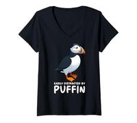 Womens Puffin Muffin Seabird Cute Atlantic Puffin V-Neck T-Shirt