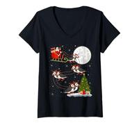 Womens Puffins Bird Santa Sleigh Flying Funny Magical Christmas V-Neck T-Shirt