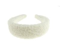 Womens Puffy Occasion Wedding Bridal Party Birthday Christmas Evening Wide Thick High Bump Padded Winter Furry Fuzzy Wool Look Hair Hairband Accessories Headband Alice Band (White)