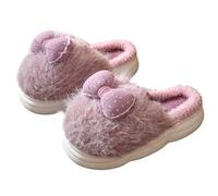 Womens Puffy Plush Slippers Cute Bow Thick Soft Sole Slides Comfortable Memory Foam Cloud Slipper Closed Toe Indoor Slip On Footwear Outdoor Bedroom Anti Skid Clogs (Purple, 4)