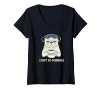 Women's Pug Lover Nope I Don't Do Mornings Grumpy Dog Owner V-Neck T-Shirt