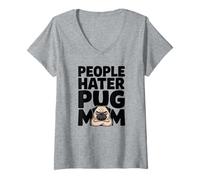 Women's Pug Mom Grumpy Dog Lover Introvert Antisocial Attitude V-Neck T-Shirt