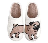 Women's Pug Plush Indoor Slippers, Cozy Animal House Shoes for Ladies, Soft Fleece Lined Bedroom Slippers, Warm Anti-Slip Home Footwear, Cute Cartoon Dog Slippers for Winter