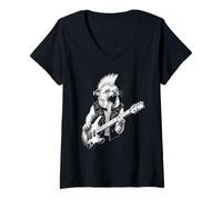 Womens Pug, Pugese, Chinese Crested Dog. Metal Punk Rock Music V-Neck T-Shirt