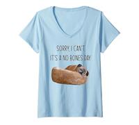 Women's Pug Sorry I Can't It's a no Bone Day V-Neck T-Shirt