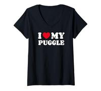 Women's Puggles Pug Beagle Mix I Love My Puggle V-Neck T-Shirt