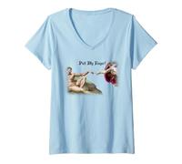 Women's Pull My Finger - Funny Michelangelo Creation Fart Humor Tee V-Neck T-Shirt