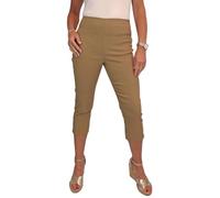 Paulo Due Women's Pull On Cropped Trousers Ladies Summer Stretch Bengaline Elasticated Waist Summer Capri Camel Beige 8-20 (14)