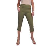 Paulo Due Women's Pull On Cropped Trousers Ladies Summer Stretch Bengaline Elasticated Waist Summer Capri Khaki Green 8-20 (18)