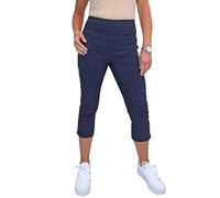 Women's Pull On Cropped Trousers Ladies Summer Stretch Bengaline Elasticated Waist Summer Capri Navy Blue 8-20 (16)