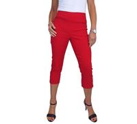 Women's Pull On Cropped Trousers Ladies Summer Stretch Bengaline Elasticated Waist Summer Capri Red 8-20 (10)