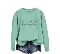 Women's Pullover 54 Sweatshirt "Life is Better with My Boys" for Women, Funny Sweatshirt with Mum Letter, Casual Pullover Tops Light Blue Pullover Women, Green, M