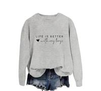 Women's Pullover 54 Sweatshirt "Life is Better with My Boys" for Women, Funny Sweatshirt with Mum Letter, Casual Pullover Tops Light Blue Pullover Women, gray, M