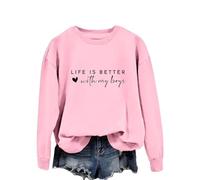 Women's Pullover 54 Sweatshirt "Life is Better with My Boys" for Women, Funny Sweatshirt with Mum Letter, Casual Pullover Tops Light Blue Pullover Women, pink, S
