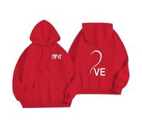Womens Pullover Hoodies Baggy Hooded Jumper Tops Men's And Women's Winter Spring Valentine's Day Love Letter Printed Loose Casual Hoodie With Pocket Long Women Sweatshirt (Red, L)