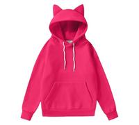 Womens Pullover Hoodies Cute Ear Hoodies Stylish Long Sleeve Drop Shoulder Hooded Sweatshirts Dark Gothic Halloween Outfits Clothes with Pockets Hot Pink,XXL