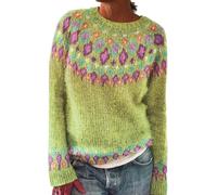 Womens Pullover Jumpers Fair Isle Jumpers for Women UK Retro Long Sleeve Crewneck Icelandic Sweaters Loose Nordic Patterned Jumper Plus Size Oversized Pulllover Sweaters Fall Winter Thermal Tops