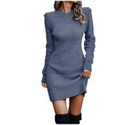 Women's Pullover Knitted Dresses Long Turtleneck Long Sleeve Solid Winter Knitted Jumper Dress Cable Knit A Line Dress Knee-Length Midi Dresses for Women UK Sale Clearacne, Plus Size S-5XL Navy