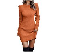 Women's Pullover Knitted Dresses Long Turtleneck Long Sleeve Solid Winter Knitted Jumper Dress Cable Knit A Line Dress Knee-Length Midi Dresses for Women UK Sale Clearacne, Plus Size S-5XL Orange