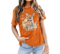 Women's Pullover Skull Casual Short Sleeve T-Shirt for Men with Stag Head Print Comfortable Crew Neck T-Shirt for Everyday Spring, Summer and Autumn Beachwear Women's Tunic, orange, M