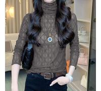 Women's Pullover Top with Lace Mesh, Solid Color, Long Sleeve, Slim Fit, and Turtleneck Neckline Perfect for Casual and Party Use (M Coffee)