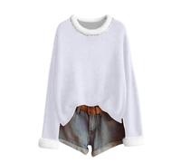 Women's Pullover with Soft Faux Fur Trim - Long Sleeve Shirt with Fluffy Details Cosy Winter Jumper for the Cold Season, style_a08 white, S