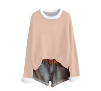 Women's Pullover with Soft Faux Fur Trim - Long Sleeve Shirt with Fluffy Details Cosy Winter Jumper for the Cold Season, style_a04 gray, S