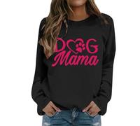 Women's Pullover Without Hood, Dog Mom Sweatshirt, Loose Casual Top with Letter Pattern and Cute Dog Paw Motif, Basic Crew Neck Long Sleeve T Shirt Autumn Winter Streetwear, 02 black, XXL