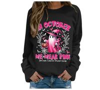 Women's Pullover Without Stand Alone In October We Wear Witch Design Long Sleeve Sweatshirt Soft Fabric Fashionable Look, black, M
