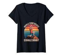 Womens Pulmonary Rehab Motivation: Inhale Confidence Exhale Doubt V-Neck T-Shirt