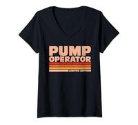 Women's Pump Operator Retro Sunrise V-Neck T-Shirt