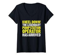 Women's Pump Station Operator Kneel Down V-Neck T-Shirt