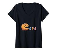 Womens Pumpkin Chasing Little Ghosts Spooky Season Fun Time V-Neck T-Shirt