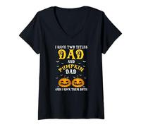 Womens Pumpkin Dad Halloween Humor Rock Both My Titles V-Neck T-Shirt