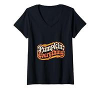 Womens Pumpkin Everything Fall Autumn Vibes Halloween V-Neck T-Shirt