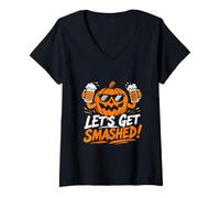 Women's Pumpkin: Lets get Smashed! Halloween Party V-Neck T-Shirt