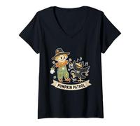 Womens Pumpkin Patrol Scarecrow Crow V-Neck T-Shirt