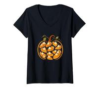 Womens Pumpkin Pies Pumpkin Shape Thanksgiving Farmer Baker V-Neck T-Shirt