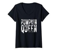 Womens Pumpkin Queen Halloween Spirit Wear V-Neck T-Shirt