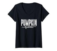 Womens Pumpkin Queen Halloween Theme Fun V-Neck T-Shirt