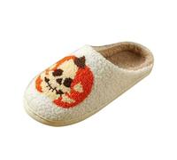 Womens Pumpkin Skull Slippers, Womens Fleece Halloween Slippers, Thermal Cozy Home Shoes Thermal Non-Slip Home Shoes Adorable Novelty Sliders Casual Soft-Soled Sliders For Indoor Outdoor