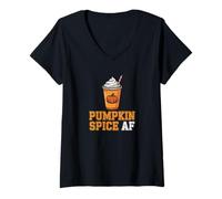 Women's Pumpkin Spice AF Whipped Coffee Illustration V-Neck T-Shirt