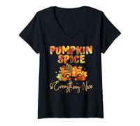 Womens Pumpkin Spice and Everything Nice Cozy Autumn V-Neck T-Shirt