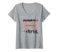 Womens Pumpkin Spice and Jesus Christ Fall Christian Autumn V-Neck T-Shirt