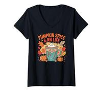 Womens Pumpkin Spice and RN Life Cute Nurse Coffee Art V-Neck T-Shirt