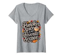 Womens Pumpkin Spice is My Favorite Season Autumn Leaves Fall V-Neck T-Shirt
