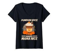Womens Pumpkin Spice Makes Mama Nice Funny Fall Quotes for Mom V-Neck T-Shirt