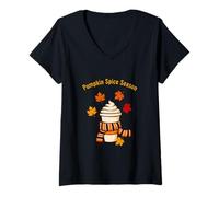 Womens Pumpkin Spice Season Autumn Coffee Lover Design V-Neck T-Shirt