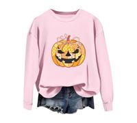 Womens Pumpkin Sweatshirts Halloween Theme Jumper Tops Fashion Graphic Print Long Sleeve Blouse Casual Crewneck Sweatshirt Lightweight Fall Pullover 21st Birthday Gifts for Her,Pink,S,u425a