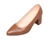Womens Pumps 2.25" Heel Plain Leather Plus Size Versatile Outdoor Breathable Simple Pointed Toe Low Open Formal Wear Easy Slip On Heel Pumps, Brown75, 7 UK